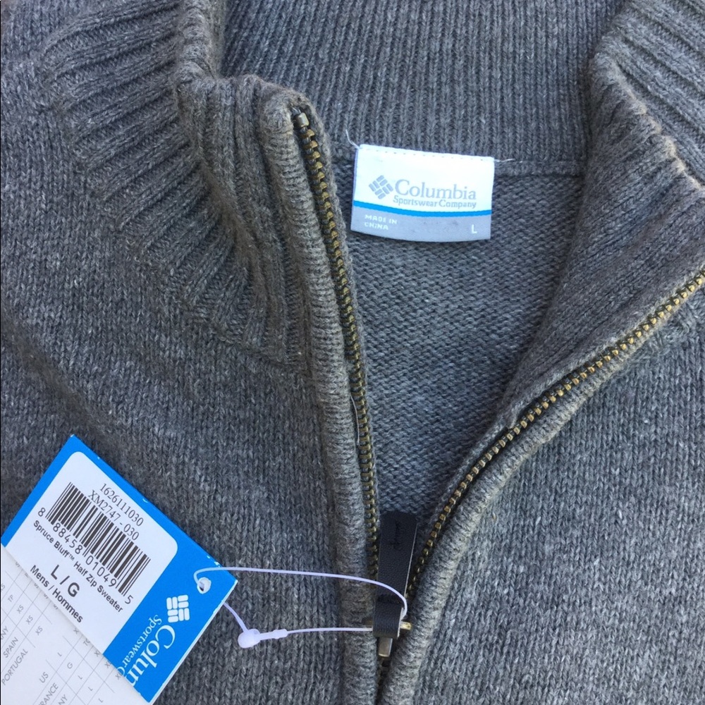 NWT Columbia Gray 1/2 Zip Wool Blend Sweater Sz L